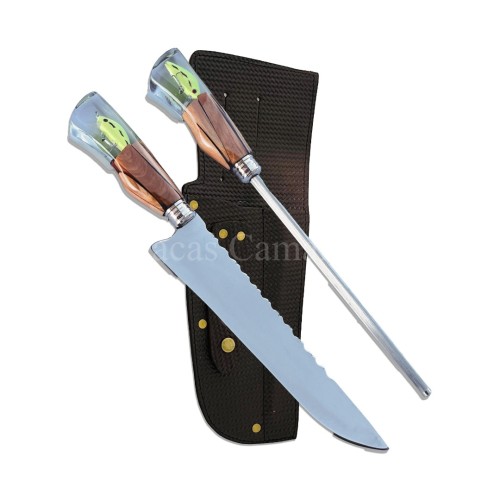 Kit Conjunto Faca + Chaira Aço Inox 2mm Cabo Híbrido Peixe Kit Conjunto Faca + Chaira Aço Inox 2mm Cabo Híbrido Peixe