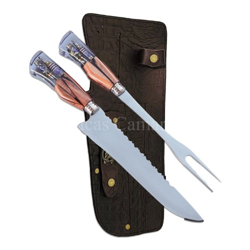 Kit Duplo Faca + Garfo Aço Inox 2mm Cabo Híbrido Bala Brasil + Bala Estados Unidos