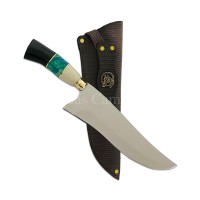 Faca Picanheira Aço Inox 2mm Cabo Chifre, Resina Verde, Osso, Anelado