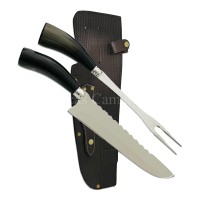 Kit Duplo Faca + Garfo Aço Inox 3mm Cabo Chifre