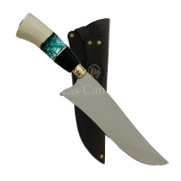 Faca Picanheira Aço Inox 2mm Cabo Chifre, Resina Verde Com Branco, Osso, Anelado